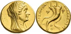 PTOLEMAIC KINGS OF EGYPT. Arsinoe II, deified wife of Ptolemy II, died 270 BC. Mnaeion or Octodrachm (Gold, 25 mm, 27.82 g, 12 h), Ptolemais - Ake, ye...