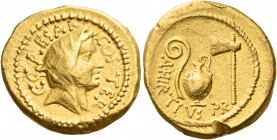 Julius Caesar, 46 BC. Aureus (Gold, 21 mm, 8.03 g, 4 h), with Aulus Hirtius, as praefectus urbi, Rome. C.CAESAR COS TER Veiled female head to right (P...