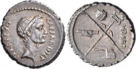 Julius Caesar, early March, 44 BC. Denarius (Silver, 17 mm, 3.68 g, 3 h), with L. Aemilius Buca, Rome. CAESAR.DICT- PERPETVO Head of Caesar wearing wr...