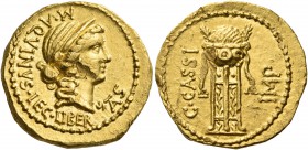 C. Cassius Longinus, 42 BC. Aureus (Gold, 21 mm, 7.99 g, 12 h), with the legate M. Aquinus, uncertain military mint, perhaps Smyrna. M.AQVINVS.LEG.LIB...