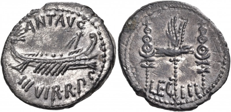 Mark Antony, 32-31 BC. Denarius (Silver, 19 mm, 3.61 g, 6 h), mint moving with A...