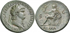 Nero, AD 54-68. Sestertius (Orichalcum, 32 mm, 25.81 g, 6 h), Rome, 65. NERO CLAVDIVS CAESAR AVG GER P M TR P IMP P P Laureate head of Nero to right, ...