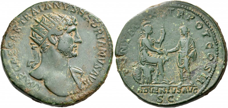 Hadrian, 117-138. Dupondius (Orichalcum, 27 mm, 14.84 g, 6 h), Rome, 118. IMP CA...