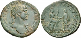 Hadrian, 117-138. Dupondius (Orichalcum, 27 mm, 14.84 g, 6 h), Rome, 118. IMP CAESAR TRAIANVS HADRIANVS AVG Radiate bust of Hadrian to right, with sli...