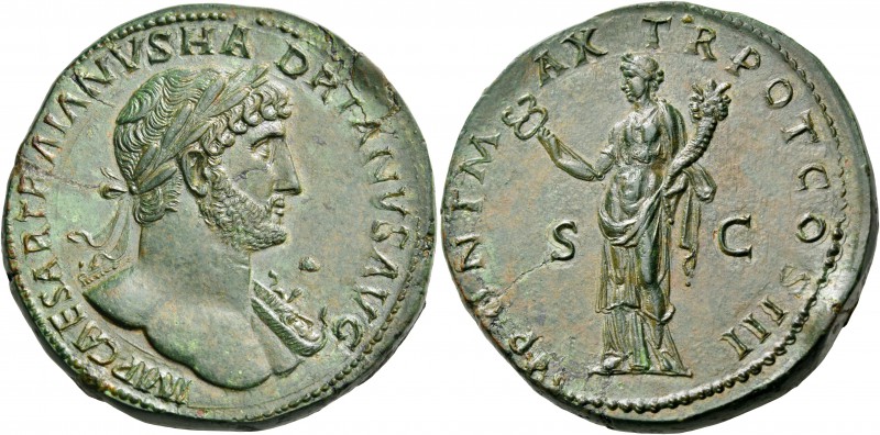 Hadrian, 117-138. Sestertius (Orichalcum, 36 mm, 29.96 g, 6 h), Rome, 121. IMP C...