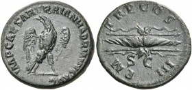 Hadrian, 117-138. Quadrans (Copper, 18 mm, 3.22 g, 5 h), Rome, 121-122. IMP CAESAR TRAIAN HADRIANVS AVG Eagle, with spread wings, standing right, his ...