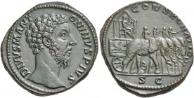 Divus Marcus Aurelius, died 180. Sestertius (Orichalcum, 31.5 mm, 27.42 g, 5 h), consecration issue, struck under Commodus, Rome, 180. DIVVS M ANT-ONI...