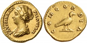 Faustina Junior, Augusta, 147-175. Aureus (Gold, 19 mm, 7.17 g, 6 h), Rome, c. 147-150. FAVSTINA AVG PII AVG FIL Draped bust of Faustina to left, with...