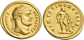 Maximianus, first reign, 286-305. Aureus (Gold, 20 mm, 6.49 g, 11 h), Cyzicus (?), c. 293. MAXIMIANVS AVGVSTVS Laureate head of Maximianus Herculeus t...