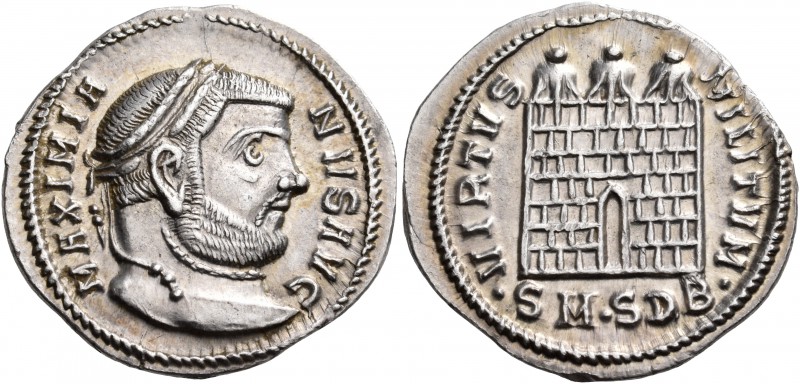 Galerius , 305-311. Argenteus (Silver, 20 mm, 3.41 g, 12 h), Serdica, 305. MAXIM...