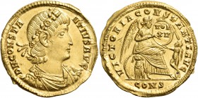 Constantius II, 337-361. Solidus (Gold, 22 mm, 4.38 g, 1 h), Constantinople, 337-340. D N CONSTA NTIVS AVG Laurel and rosette diademed, draped and cui...