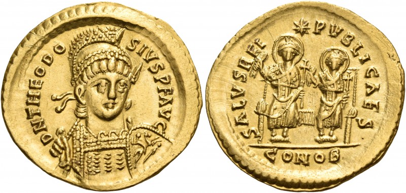 Theodosius II, 402-450. Solidus (Gold, 20 mm, 4.47 g, 6 h), Constantinople, 425-...