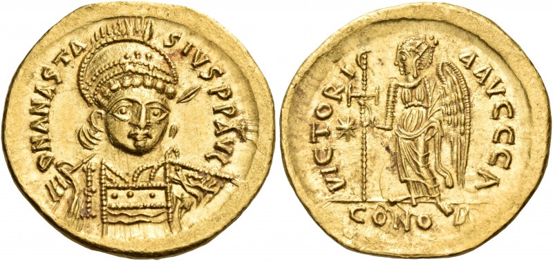 Anastasius I, 491-518. Solidus (Gold, 20 mm, 4.43 g, 6 h), Constantinople, 507-5...