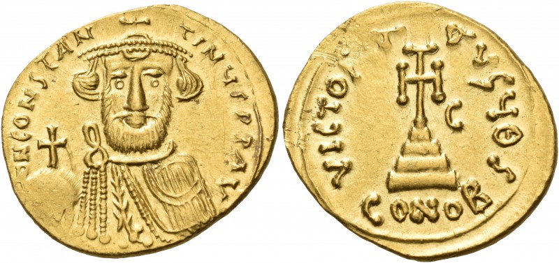 Constans II, 641-668. Solidus (Gold, 20 mm, 4.41 g, 6 h), Syracuse, 648-651. d N...