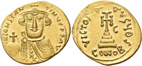 Constans II, 641-668. Solidus (Gold, 20 mm, 4.41 g, 6 h), Syracuse, 648-651. d N CONSTAN – TINYS P P AV Draped bust of Constans facing, with a short b...
