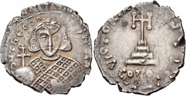 Theodosius III of Adramytium, 715-717. Hexagram (Silver, 21 mm, 3.18 g, 6 h), struck from solidus dies, Constantinople, 715. d N ThEOdO-SIЧS MЧL A' Cr...