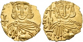 Constantine V Copronymus, with Leo III, 741-775. Tremissis (Gold, 13 mm, 1.27 g, 6 h), Syracuse, 741-744. [d] NO L [...] Facing bust of Leo III, crown...