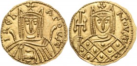 Irene, 797-802. Solidus (Gold, 20 mm, 3.76 g, 6 h), Syracuse, c. 797/8. IREN AΓOVST Bust of Irene facing, wearing chlamys and crown with pendilia and ...