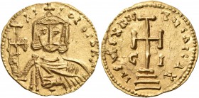 Nicephorus I, 802-811. Solidus (Gold, 20 mm, 3.83 g, 7 h), uncertain Sicilian mint, probably Syracuse, 802-803. hI-FOROS bAS Bearded and facing bust o...