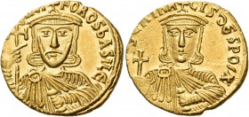 Nicephorus I, with Stauracius, 802-811. Solidus (Gold, 18.5 mm, 4.45 g, 6 h), Constantinople, 803-811. nICIFOROS bASILЄ’ Crowned, bearded and facing b...