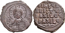 Anonymous Folles, time of Basil II & Constantine VIII, circa 976-1025. Follis (Bronze, 28 mm, 11.29 g, 7 h), Class A2, Constantinople. +EMMA-NOVHΛ/ IC...