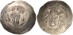 Manuel I Comnenus, 1143-1180. Aspron Trachy (Electrum, 31 mm, 4.16 g, 6 h), Constantinople, c. 1160-1164. ΙC - ΧC Christ Pantocrator, nimbate and enro...