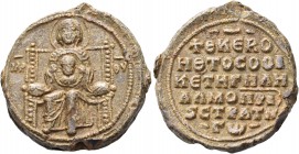 Gilialmos (Guillaume), Patrikios and Strategos, 2nd half of the 11th century. Seal (Lead, 24 mm, 12.71 g, 12 h). ΜΑΡ - ΘV The Theotokos, nimbate, seat...