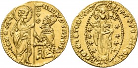 ITALY. Venezia (Venice). Andrea Contarini, 1367-1382. Ducato (Gold, 20 mm, 3.56 g, 8 h). ANDR' QTARENO / S M VENETI / DVX St. Mark standing right, pre...