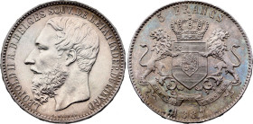 Belgian Congo. Leopold II (1865-1909), 5 Francs 1887 (Silver, 25.02 gr, 37 mm). KM 8.1. Uncirculated.