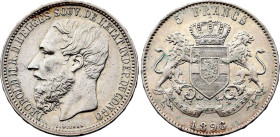 Belgian Congo. Leopold II (1865-1909), 5 Francs 1896 over 1894 (Silver, 24.89 gr, 37 mm). KM 8.1. Extremely Fine.