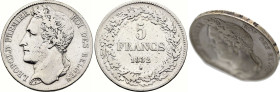 Belgium. Leopold I (1831-1865), 5 Francs 1832 Position B (Silver, 24.50 gr, 37 mm). Bogaert 8B, KM 3. Very Fine, cleaned.

Variety with star on the D ...