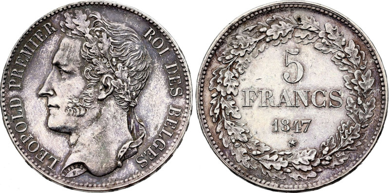 Belgium. Leopold I (1831-1865), 5 Francs 1847 (Silver, 25.02 gr, 37 mm). Dupriez...