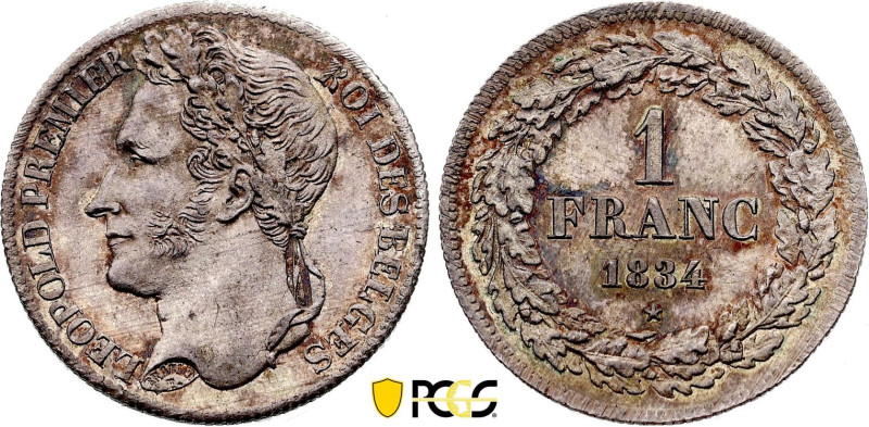 Belgium. Leopold I (1831-1865), 1 Franc 1834 (Silver, 4.97 gr, 23 mm). Dupriez 9...