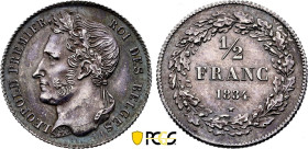 Belgium. Leopold I (1831-1865), 1/2 Franc 1834 (Silver, 2.48 gr, 18 mm). Dupriez 94, KM 6. PCGS MS62

Prooflike fields.