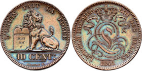 Belgium. Leopold I (1831-1865), 10 Centimes 1848 over 1838 (Copper, 19.52 gr, 32 mm). Bogaert 386C, KM 2. About Uncirculated. Prooflike fields.