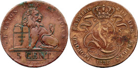 Belgium. Leopold I (1831-1865), 5 Centimes 1838 (Copper, 9.86 gr, 28 mm). Dupriez 162, KM 5.2. Very Fine.