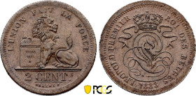 Belgium. Leopold I (1831-1865), 2 Centimes 1833 (Copper, 3.89 gr, 22 mm). Dupriez 59, KM 4.1. PCGS MS63 BN