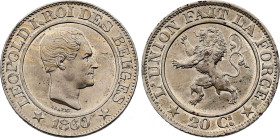 Belgium. Leopold I (1831-1865), 20 Centimes 1860 (Copper-nickel, 6.89 gr, 25 mm). Dupriez 752 var, Bogaert 752B1, KM 20. Uncirculated.

Variety with d...