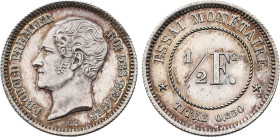 Belgium. Leopold I (1831-1865), Silver essai 1/2 Franc 1859 by Wiener (Silver, 2.54 gr, 19 mm). Dupriez 636. Proof Uncirculated.