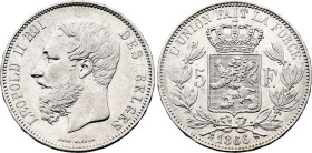 Belgium. Leopold II (1865-1909), 5 Francs 1866 (Silver, 24.97 gr, 37 mm). Bogaert 1005B, KM 24. Extremely Fine.

Variety with dot after F.