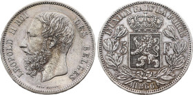 Belgium. Leopold II (1865-1909), 5 Francs 1866 (Silver, 24.88 gr, 37 mm). Bogaert 1005A, KM 24. Extremely Fine, traces of old cleaning, tooled.

Varie...