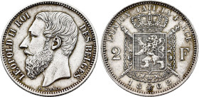 Belgium. Leopold II (1865-1909), 2 Francs 1868 (Silver, 9.95 gr, 27 mm). Dupriez 1095, KM 30. Extremely Fine, cleaned.