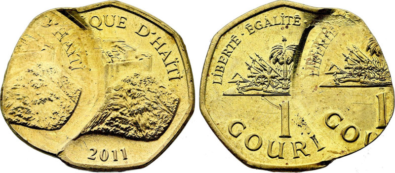 Haiti. Third Republic (1986-date), Error 1 Gourde 2011 (Brass plated steel, 6.29...