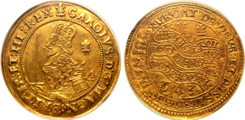 ENGLAND. Charles I, 1625-49.
Gold Triple Unite, 1643. Oxford.
An exceptionally...