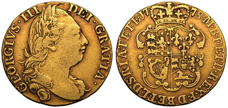 GREAT BRITAIN. George III, 1760-1820. 
Gold Guinea, 1778. London. 
Fourth laur...