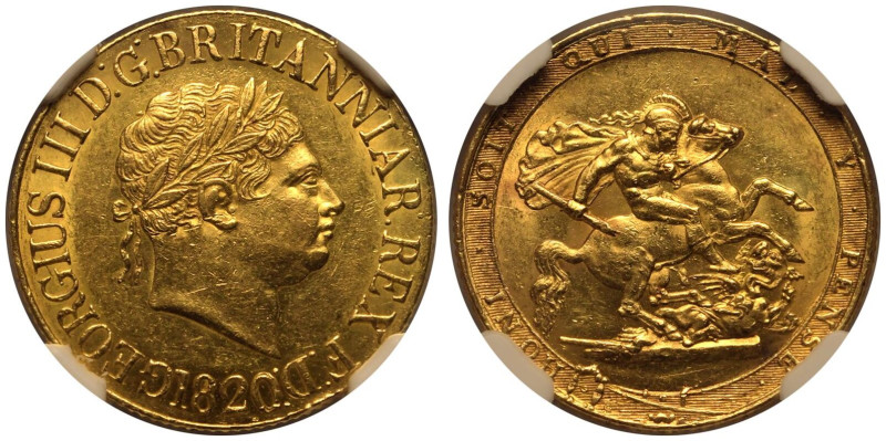 UNITED KINGDOM. George III, 1760-1820. 
Gold Sovereign, 1820. London. Open 2. ...