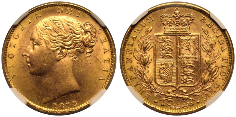 UNITED KINGDOM. Victoria, 1837-1901. 
Gold Sovereign, 1872. London. Shield - no...