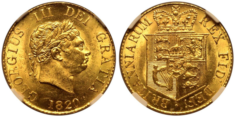 UNITED KINGDOM. George III, 1760-1820. 
Gold Half-Sovereign, 1820. London. 
La...