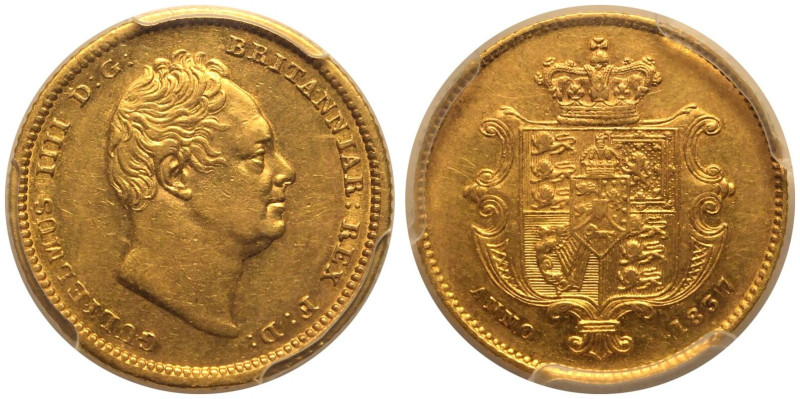 UNITED KINGDOM. William IV, 1830-37. 
Gold Half-Sovereign, 1837. London. 
Bare...