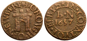 England: Borough of Newbury 1657 Farthing Token About Very Fine